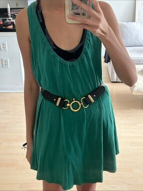 Vintage St. John Black Leather Gold Hardware Adjustable Loop Belt